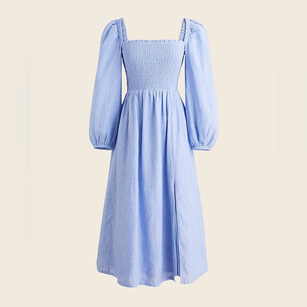 J. Crew Linen Daydream Dress in French Blue Size Large Petite LP NWT - Picture 3 of 9